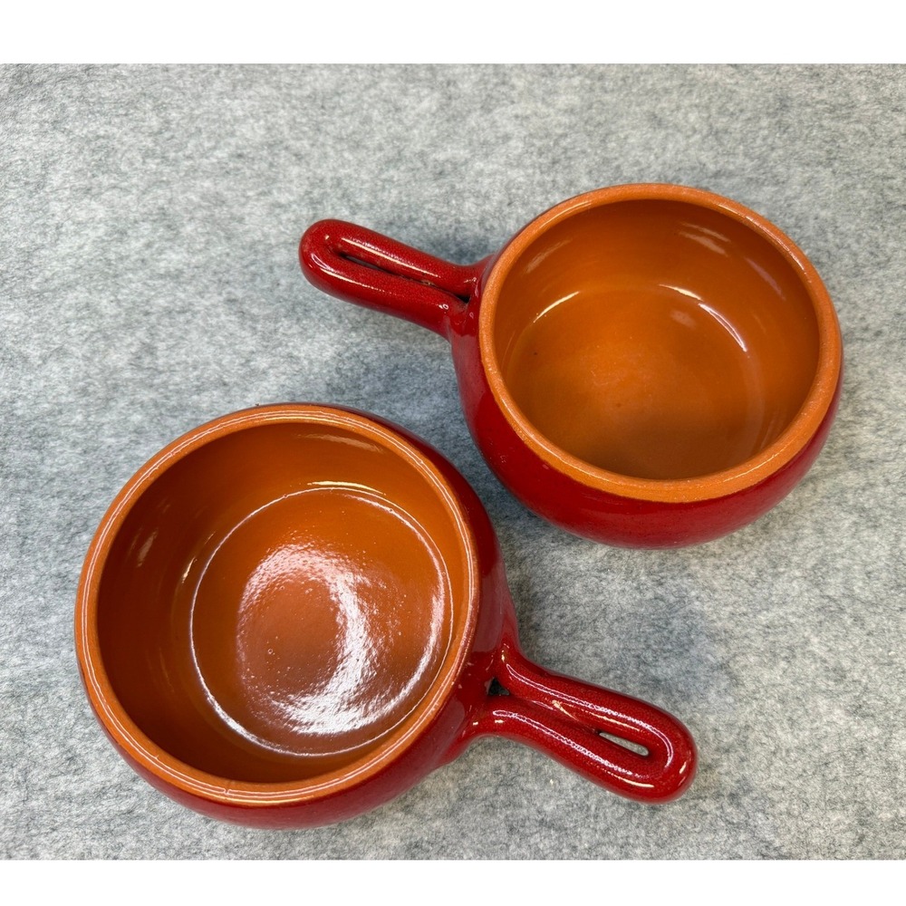 De Silva‎ Italy Red Terracotta Soup Bowls with Handles Set of 2 Ceramic Crocks